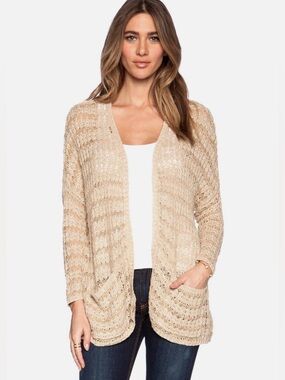 FREE PEOPLE Last Night Stripe Open Front Crochet Cardigan, Large